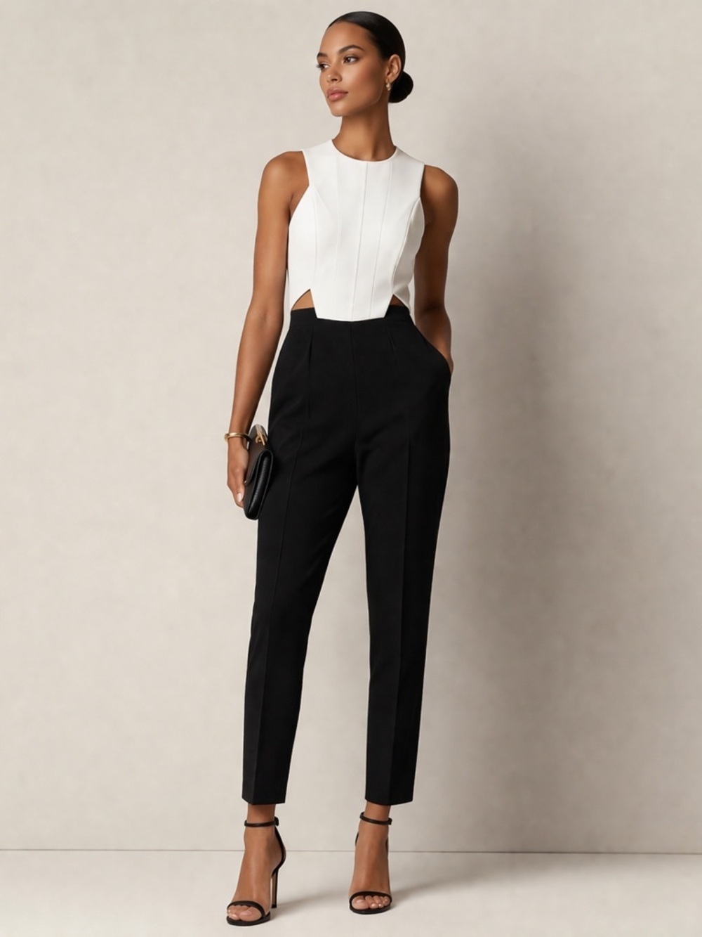 Noam Hanoch | Black and White Sleeveless Cut Out Jumpsuit - Size 6